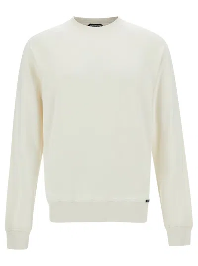 Tom Ford White Crewneck Sweatshirt With Logo Patch In Modal Blend Man