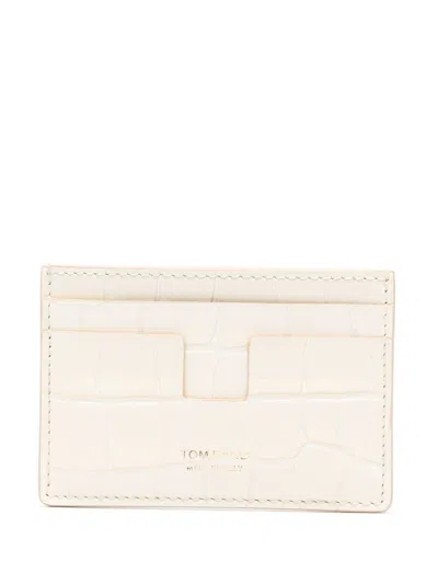 Tom Ford Crocodile-effect Leather Card Holder In White