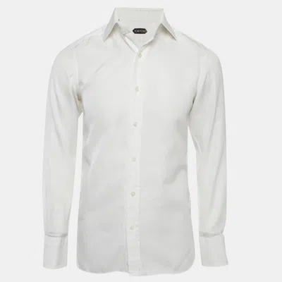 Pre-owned Tom Ford White Herringbone Cotton Button Up Shirt M