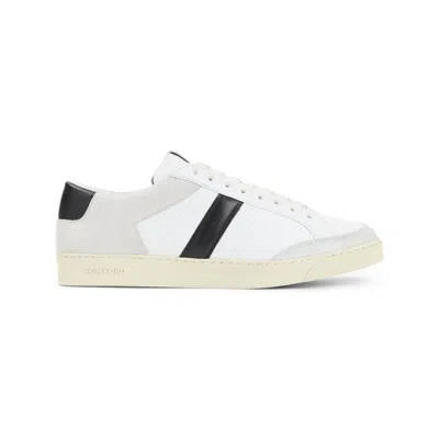 Tom Ford Panelled Suede And Grained Leather Sneakers In White