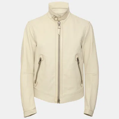 Pre-owned Tom Ford White Leather Blouson Jacket S