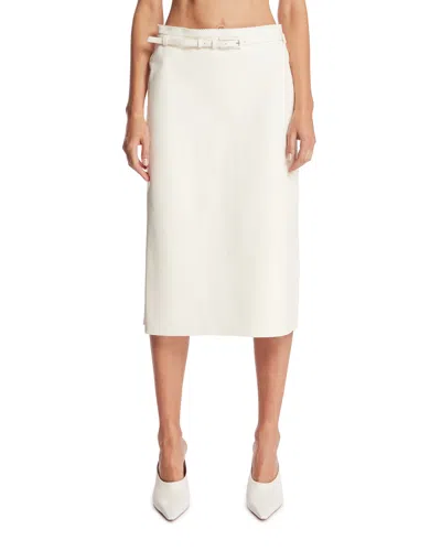 Tom Ford White Leather Midi Skirt In Neutral