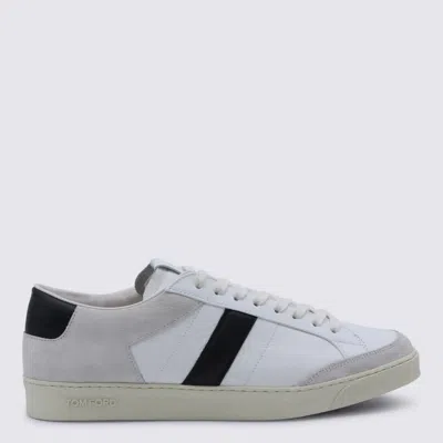 Tom Ford Panelled Suede And Grained Leather Sneakers In White