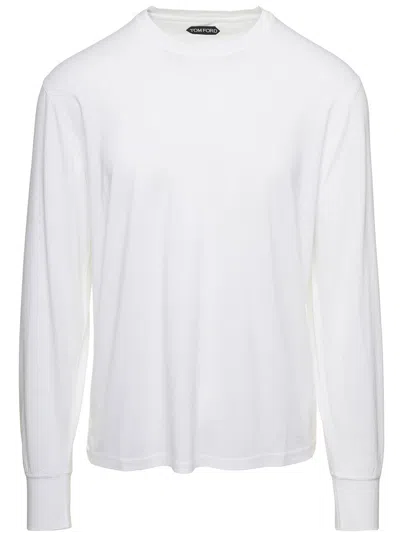Tom Ford White Long-sleeved Basic T-shirt With Cuffs In Lyocell Blend Man In Multicolor