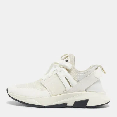 Pre-owned Tom Ford White Mesh And Suede Jago Low Top Sneakers Size 39.5