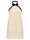Tom Ford Bow-embellished Velvet-trimmed Wool And Silk-blend Crepe Mini Dress In White