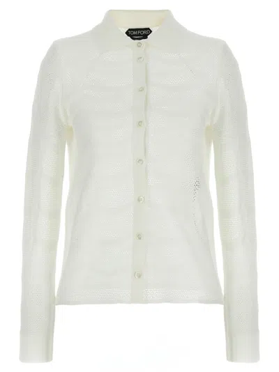TOM FORD WHITE OPENWORK CARDIGAN