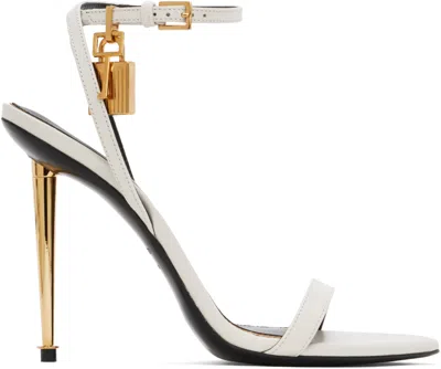 Tom Ford White Padlock Pointy Naked Heeled Sandals In 1w003 Chalk