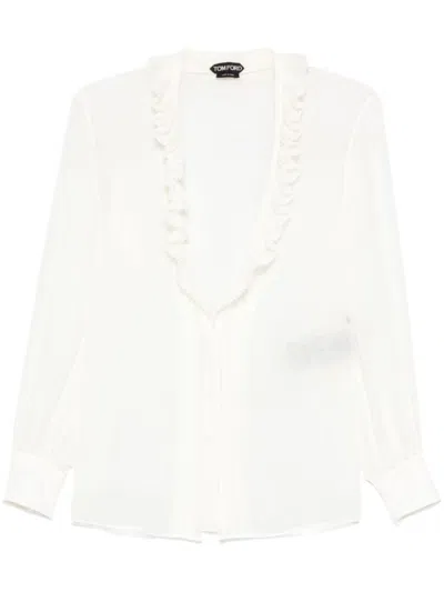 Tom Ford Ruffle-detailed Silk Blouse In White