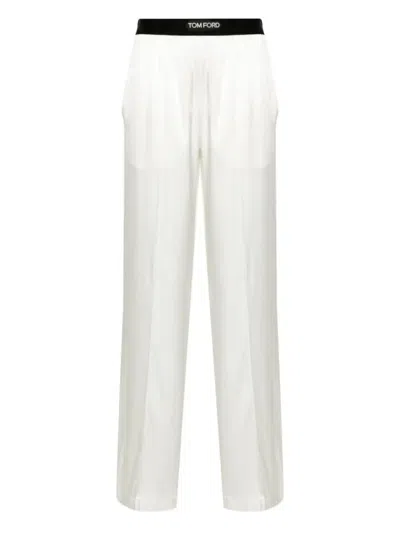 TOM FORD WHITE SATIN-FINISH STRAIGHT-LEG TROUSERS