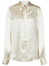 Tom Ford Pussy-bow Collar Silk Shirt In White
