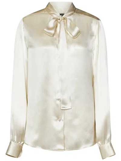 Tom Ford Pussy-bow Collar Silk Shirt In White