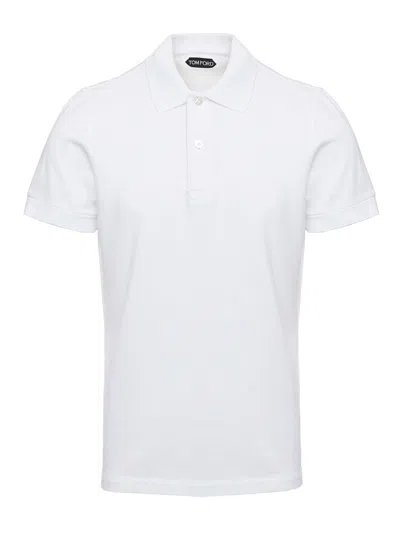 Tom Ford White Short-sleeves Polo In Cotton Piquet Jersey Man