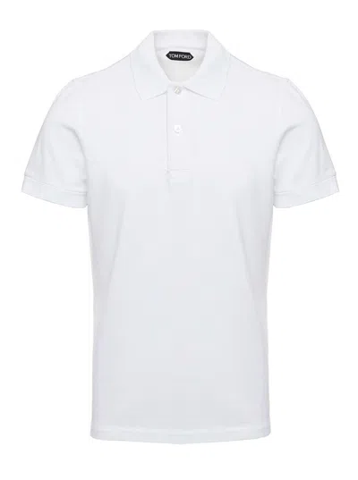 Tom Ford White Short-sleeves Polo In Cotton Piquet Jersey Man