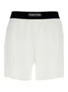 Tom Ford White Shorts With Elastic Waist And Logo Patch On The Waist In Silk Stretch Woman