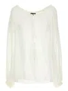 Tom Ford Silk Blouse Sheer Elastic Neckline Long Sleeves In White