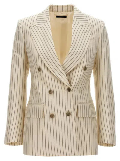 Tom Ford White Striped Double-breasted Blazer