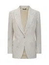 Tom Ford White Stripes Notched Lapel Blazer In White