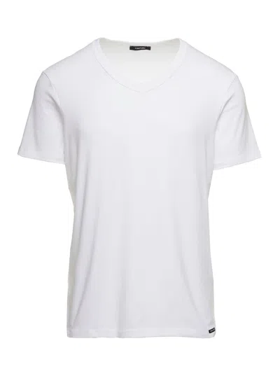 Tom Ford White T-shirt With V Neck In Cotton Stretch Man