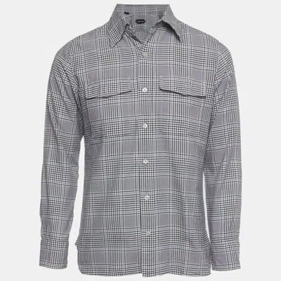 Pre-owned Tom Ford White/blue Check Cotton Long Sleeves Shirt M