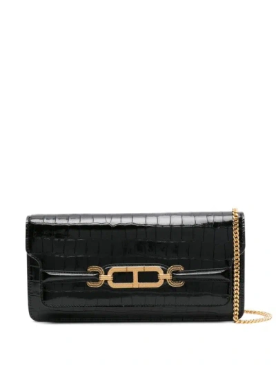 Tom Ford Whitney Crocodile-embossed Shoulder Bag In Black