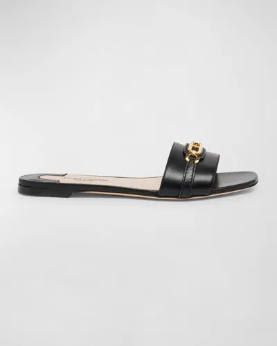 Tom Ford Whitney Calfskin Chain Slide Sandals In Black