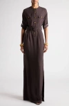 Tom Ford Whitney Chain Stripe Belted Satin Shirtdress In Black