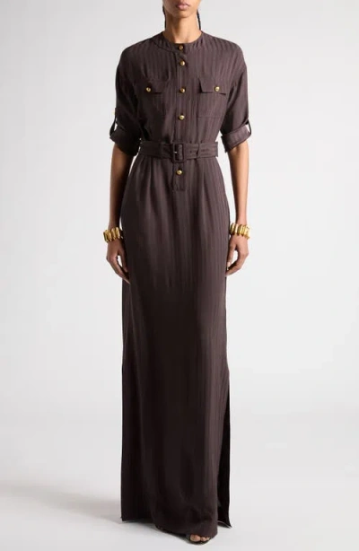 TOM FORD TOM FORD WHITNEY CHAIN STRIPE BELTED SATIN SHIRTDRESS