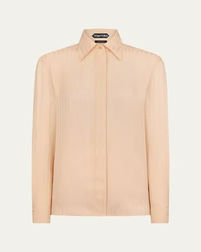 Tom Ford Whitney Chain Striped Fluid Silk Shirt In Light Peac