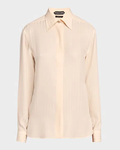 Tom Ford Whitney Chain Striped Fluid Silk Shirt In Peach