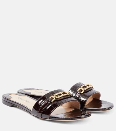 Tom Ford Whitney Croc-effect Leather Slides In Beige
