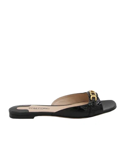 Tom Ford Whitney Crocodile-effect Mules In Black