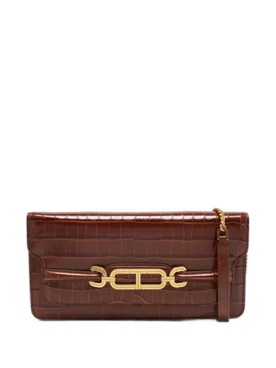 Pre-owned Tom Ford Whitney Crocodile-embossed Crossbody Bag In Brown
