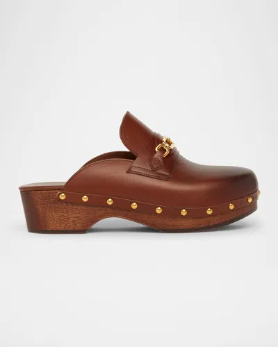 Tom Ford Whitney Leather Clogs In Brown