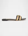 Tom Ford Whitney Leather And Raffia Slides In Natural Black