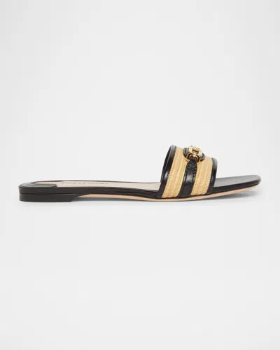 TOM FORD WHITNEY RAFFIA AND LEATHER SLIDES