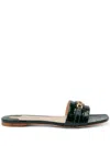 Tom Ford Whitney Logo-embellished Leather Slides In Green
