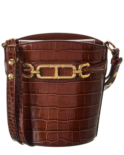 Tom Ford Whitney Small Croc-embossed Leather Bucket Bag In Brown