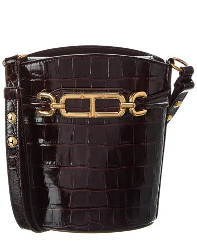 Tom Ford Whitney Small Croc-embossed Leather Bucket Bag In Red