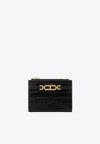 Tom Ford Whitney Zipped Cardholder In Croc Embossed Leather In Black