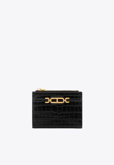 Tom Ford Whitney Zipped Cardholder In Croc Embossed Leather In Black