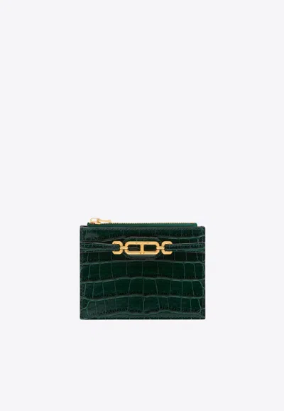 Tom Ford Whitney Zipped Cardholder In Croc Embossed Leather In Green