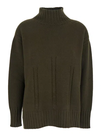 TOM FORD BROWN SWEATER WITH MOCK NECK AND DROPPED SHOULDERS IN CASHMERE AND COTTON BLEND WOMAN