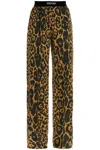 Tom Ford Multicolor Pants With Logo Patch On The Waist And All-over Leopard Print In Silk Stretch Wo In Brown