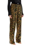 Tom Ford Multicolor Pants With Logo Patch On The Waist And All-over Leopard Print In Silk Stretch Wo In Camel (brown)