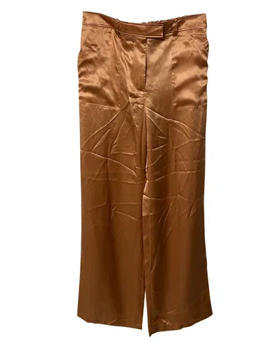 Tom Ford Wide Leg Pants In Gold Silk In Orange