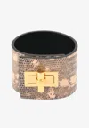 Tom Ford Wide Natalia Turnlock Buckle Cuff In Animal Print Leather In Nude