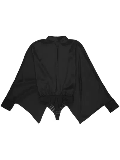 Tom Ford Wide-sleeve Silk Bodysuit In Black