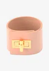 Shop Tom Ford Wide Turnlock Cuff In Leather In Beige