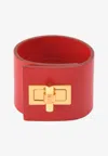 Tom Ford Wide Turnlock Cuff In Leather In Red